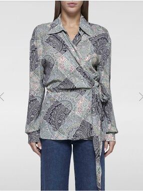 Etro Multicoloured Paisley Print Wrap Top in White Base